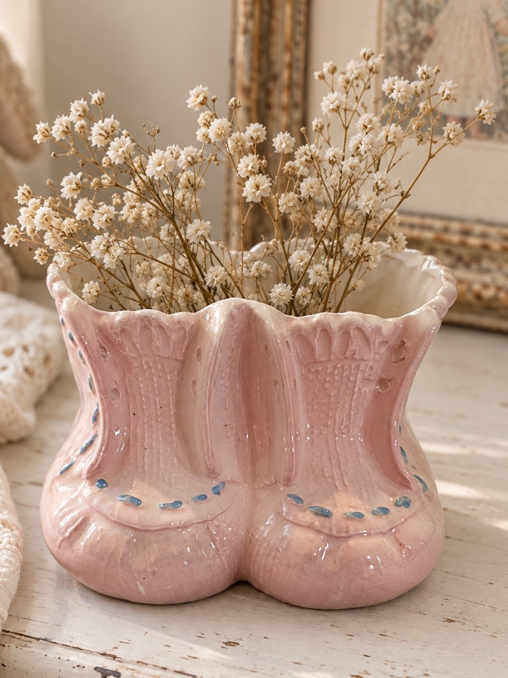 Vintage INARCO Pink Baby Booties Planter Japan
